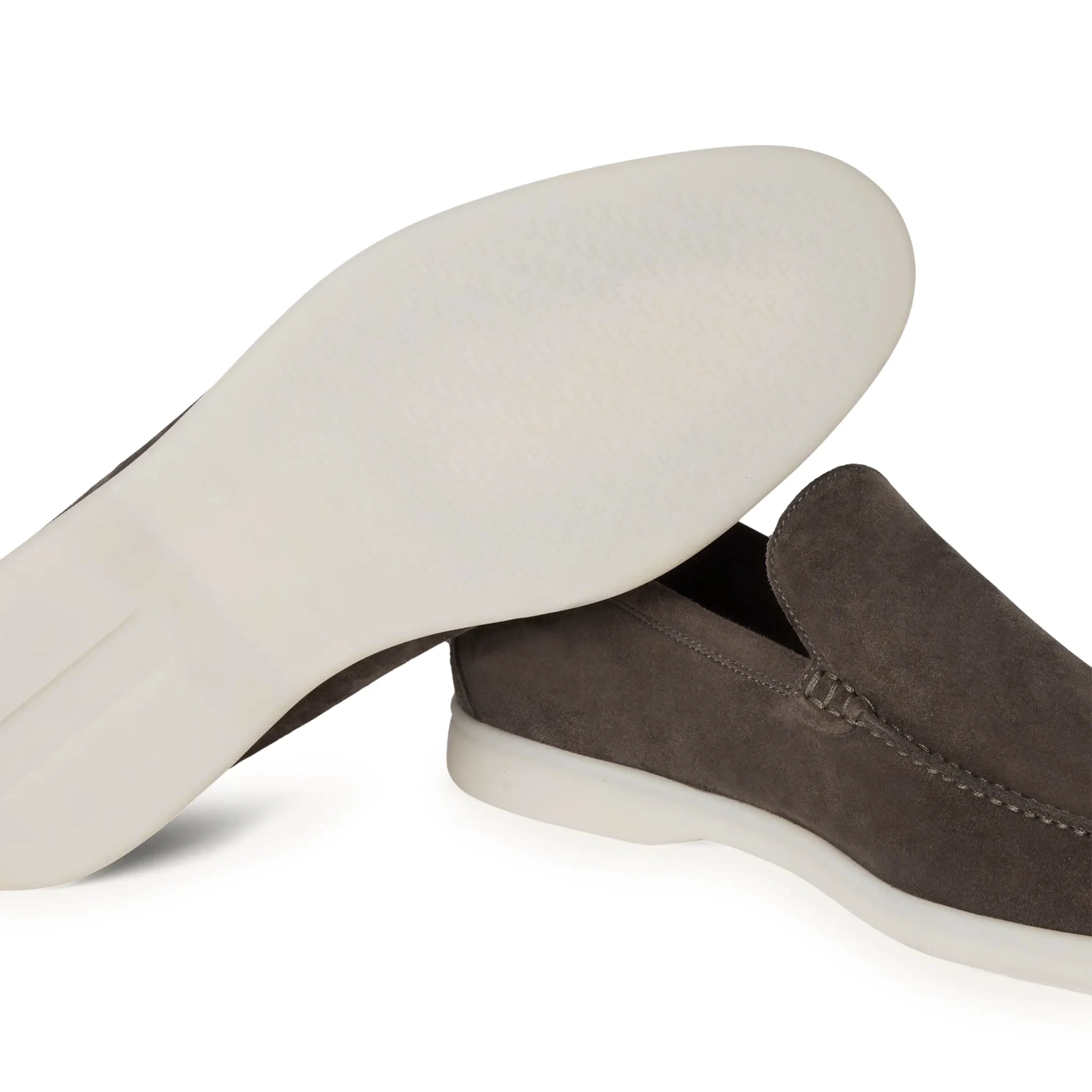 Sole View of Loro Piana Summer Walk Suede Warm Grey Loafers